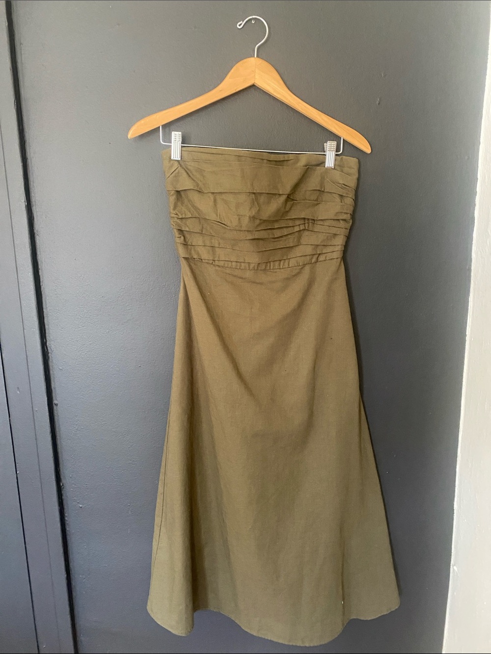 Zara Cotton-Blend Olive Strapless A-Line Dress